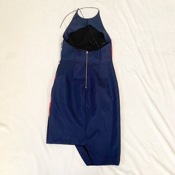 Nicholas red white blue floral fitted silk asymmetrical mini dress needs repair - Picture 6 of 10